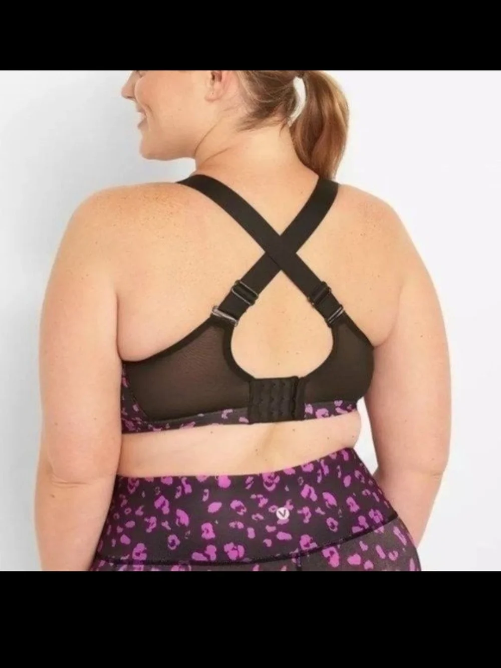 Livi Cacique Lane Bryant Black & Purple Leopard Print High Impact Sports Bra 42D